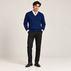 Men's Royal Blue Cable Knit V-Neck Sweater