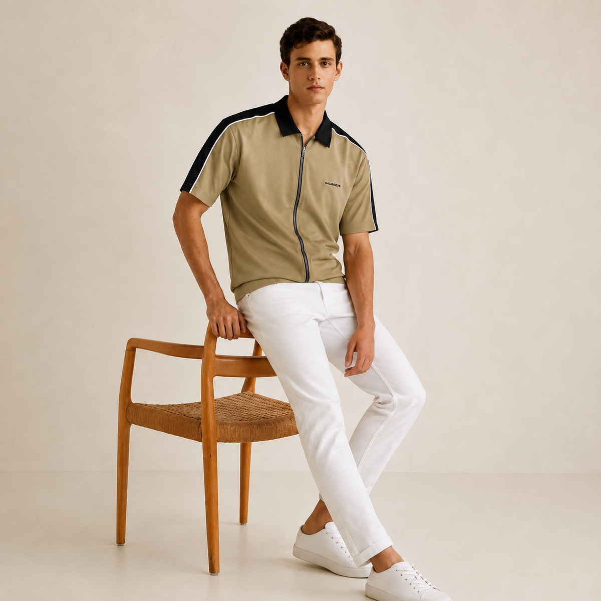 Contrast Stripe Zip Polo Men's T-shirt