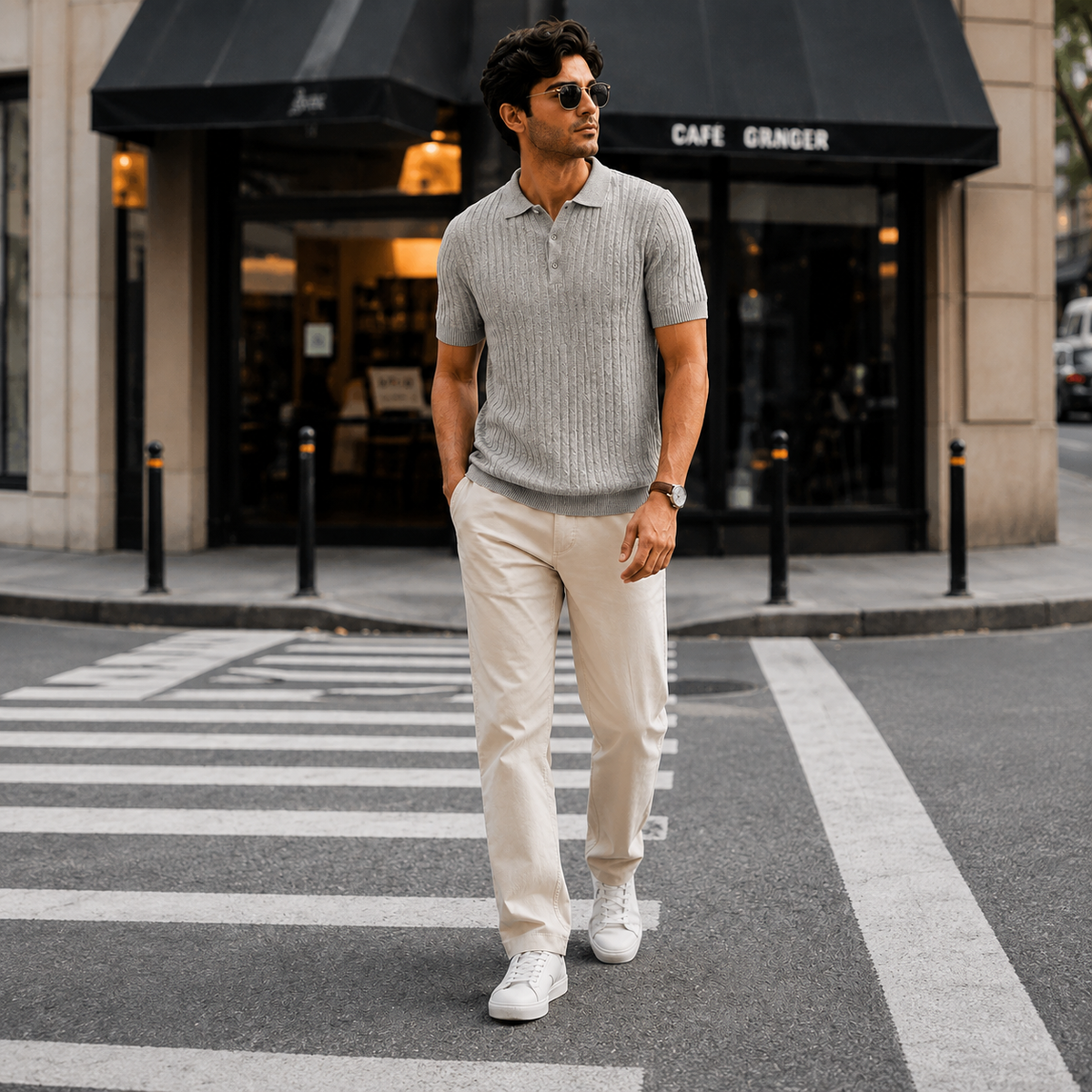 Textured Ribbed Grey Polo Men's T-shirt