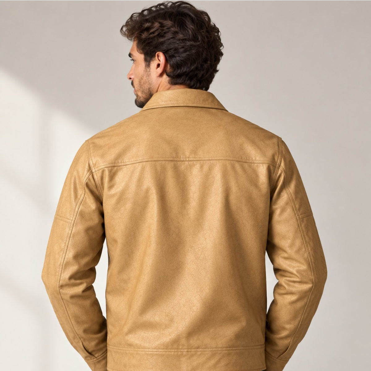 Men’s Leather-Look Collar Zip Jacket