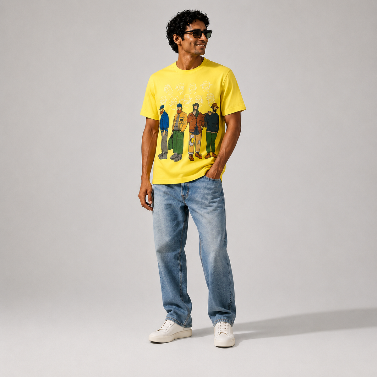 Yellow Graphic Print Cotton Men's T-Shirt