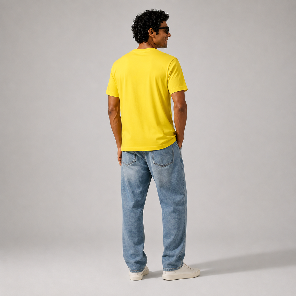 Yellow Graphic Print Cotton Men's T-Shirt