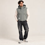 Sage Grey Hooded Puffer Sleeveless Jacket