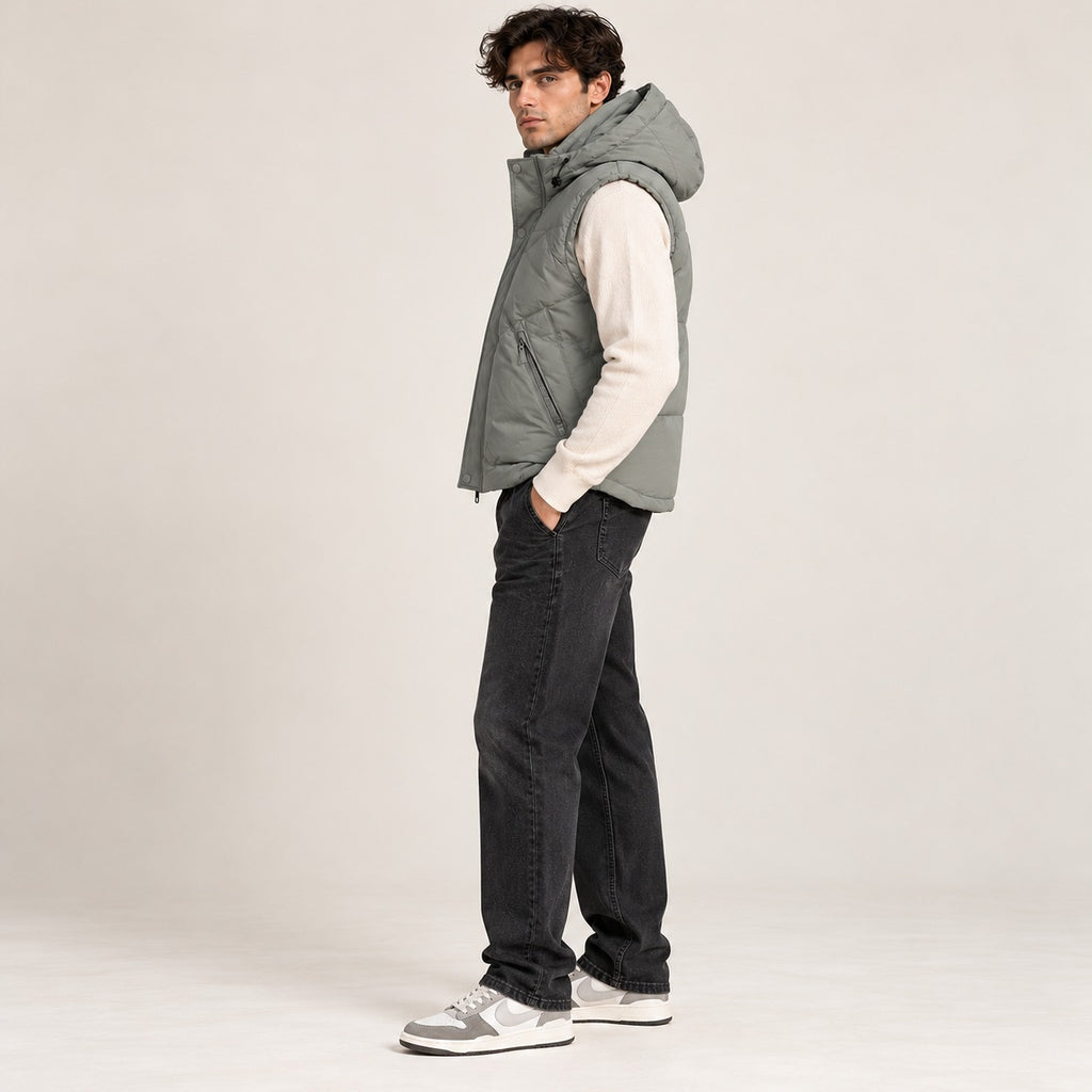 Sage Grey Hooded Puffer Sleeveless Jacket