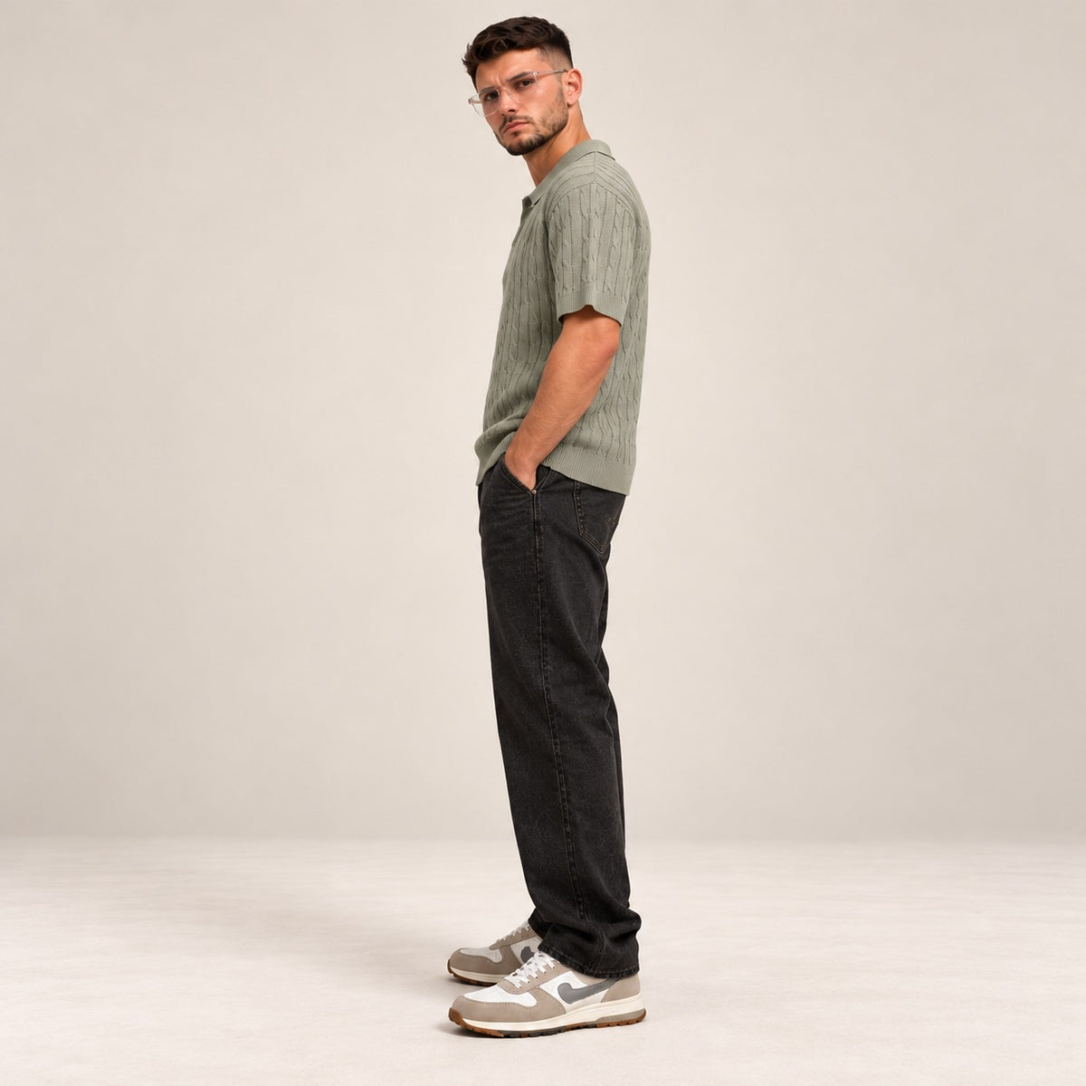 Textured Ribbed Grey Polo Men's T-shirt