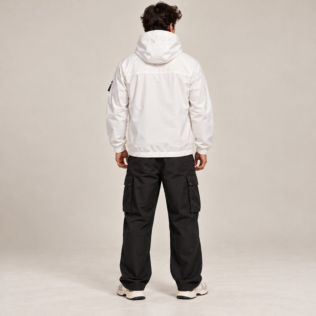 White Hooded Jacket with Black Zippers