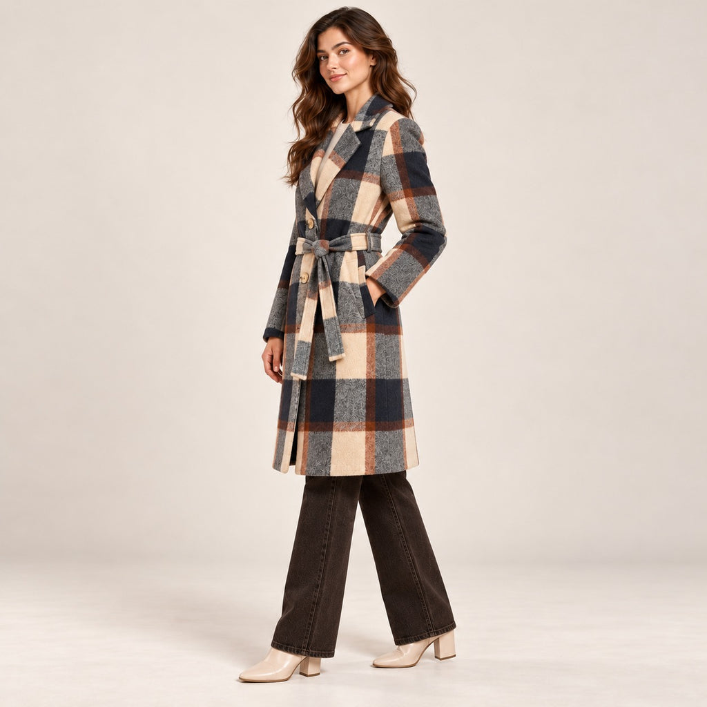 Women Long Length Tweed Coat