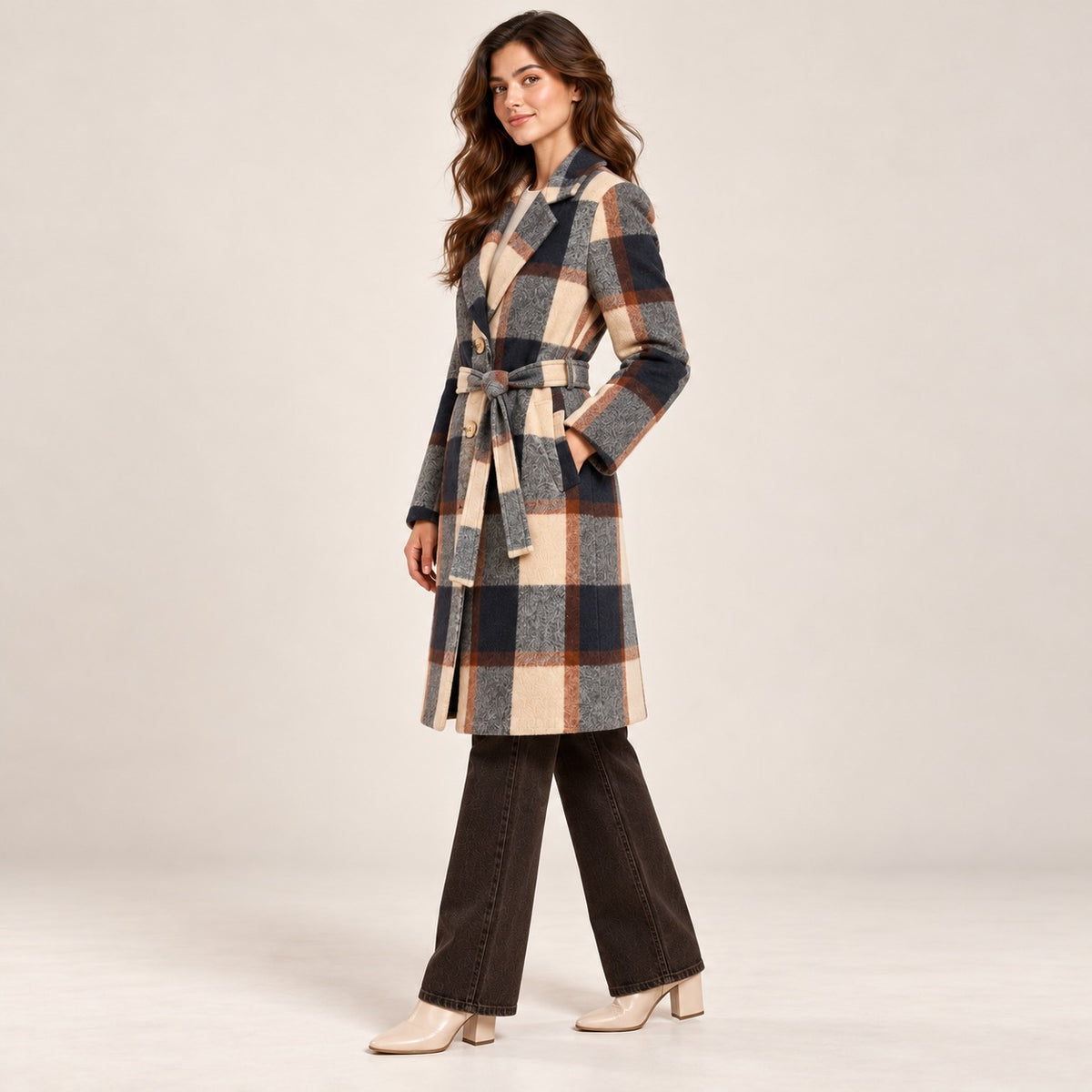Women Long Length Tweed Coat