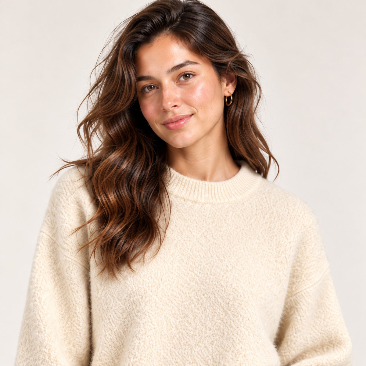 Women's Round Plain White Sweater