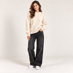 Women's Round Plain White Sweater