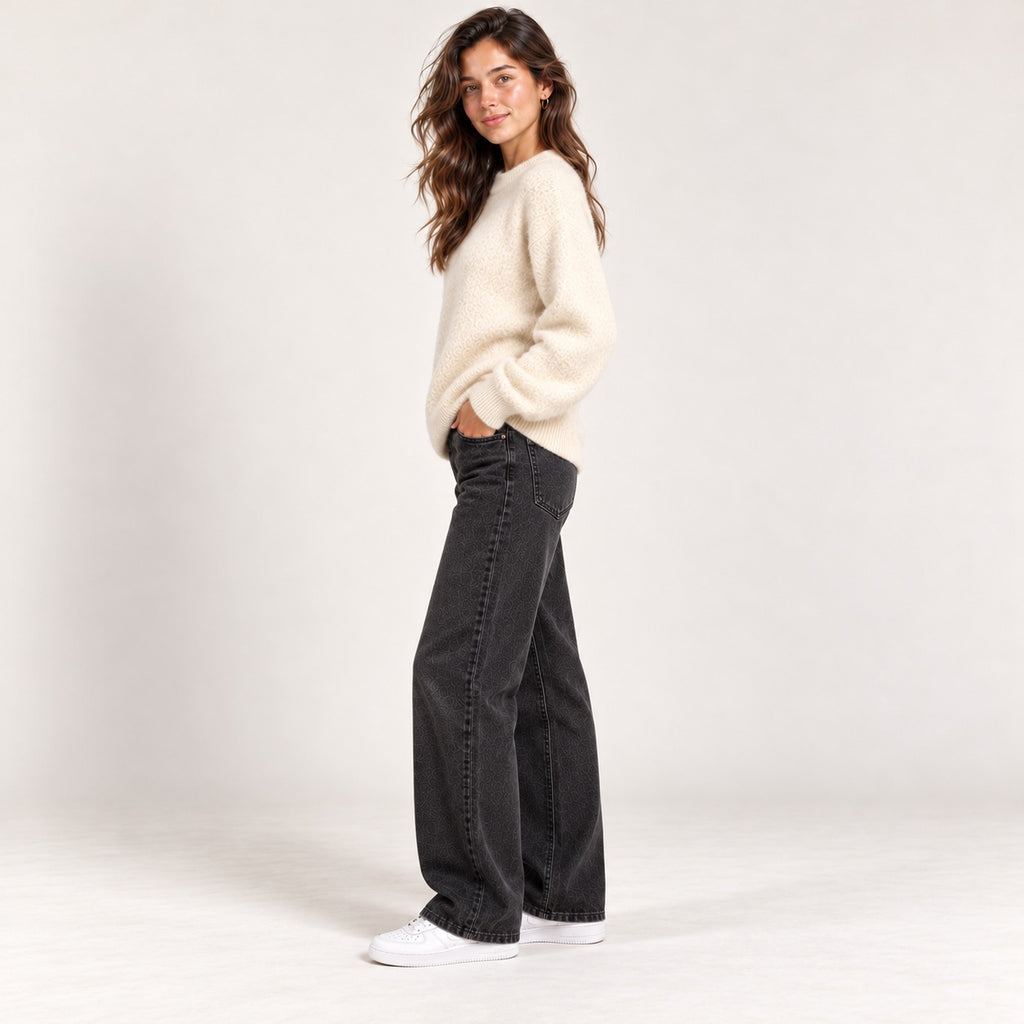 Women's Round Plain White Sweater