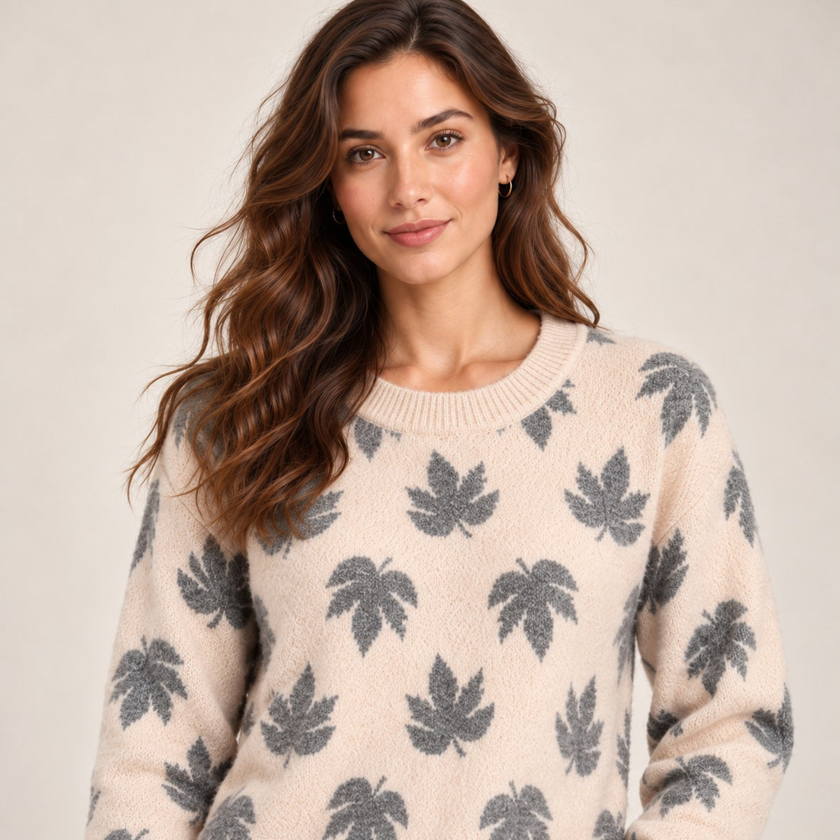 Women's Round Printed Leaf Sweater