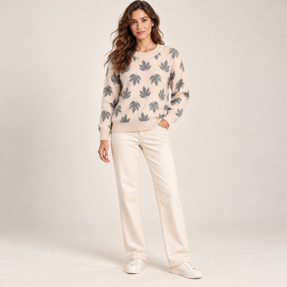 Women's Round Printed Leaf Sweater