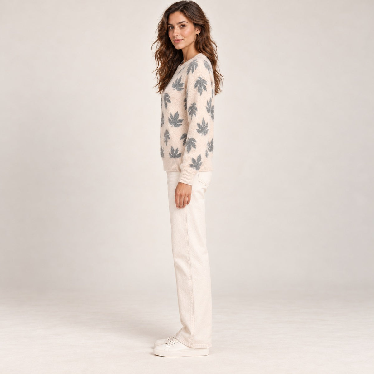 Women's Round Printed Leaf Sweater