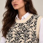 Women's Sleeveless Round-Neck Printed Sweater