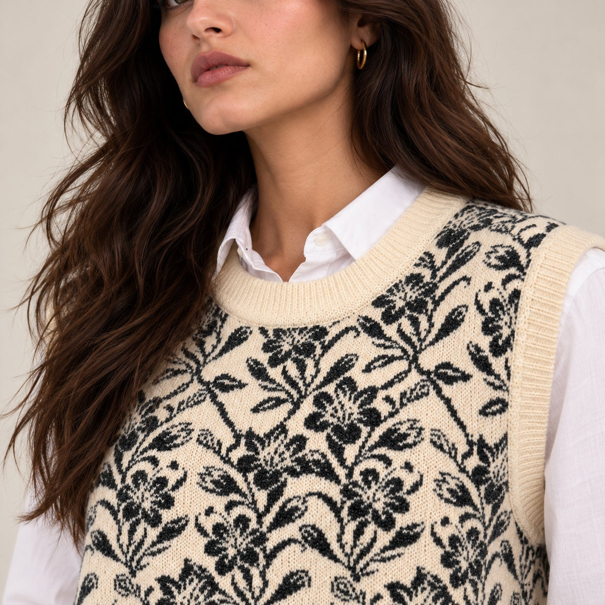 Women's Sleeveless Round-Neck Printed Sweater
