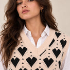 Women's Sleeveless V-Neck Printed Sweater