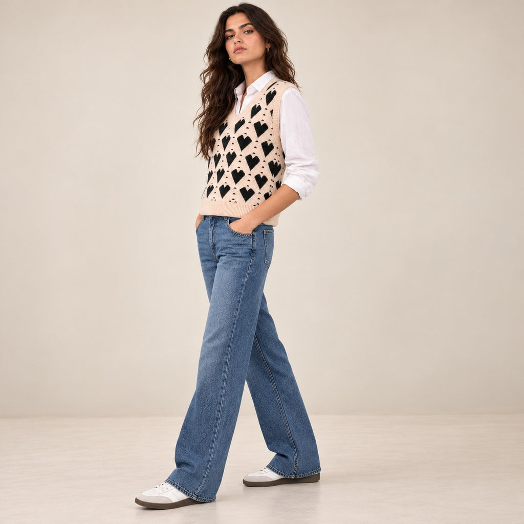Women's Sleeveless V-Neck Printed Sweater