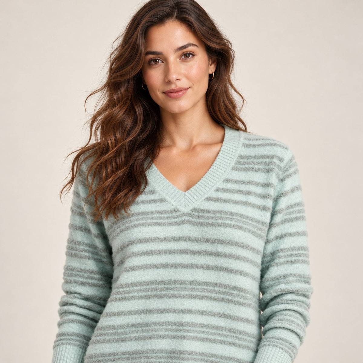 Women's V-Neck Striped Sweater