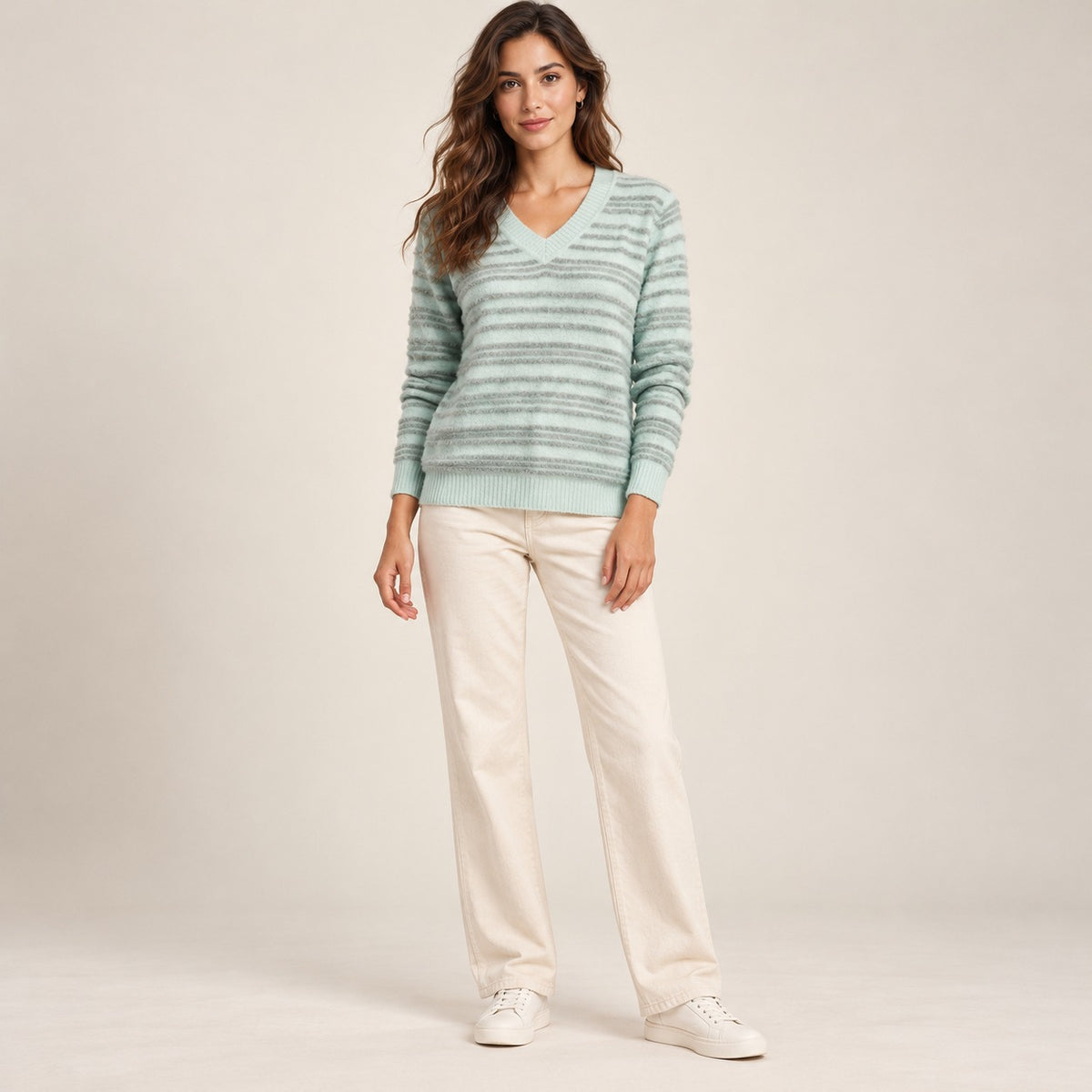 Women's V-Neck Striped Sweater