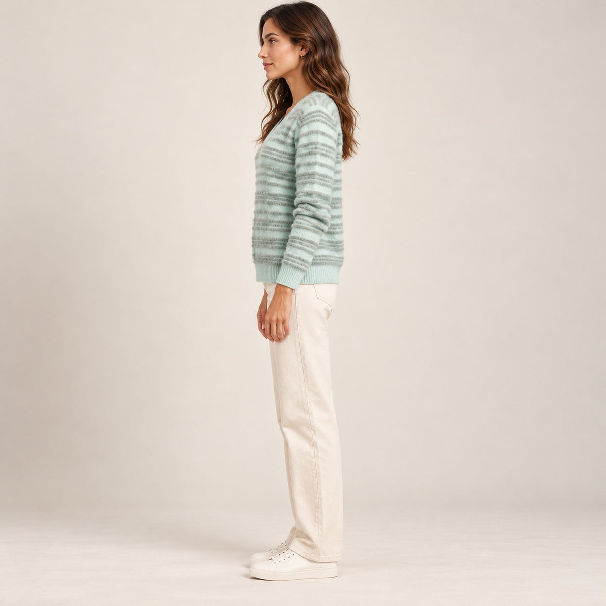 Women's V-Neck Striped Sweater