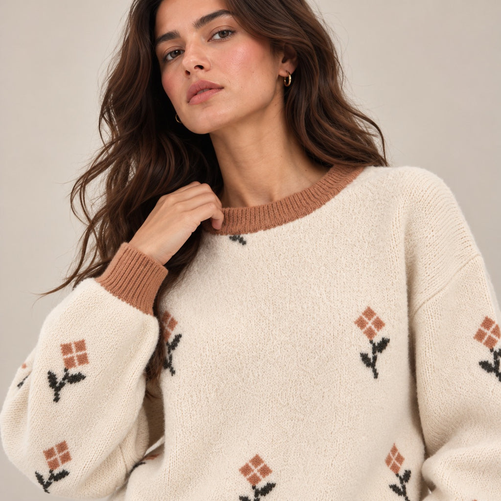 Women's Warm Round Printed Sweater