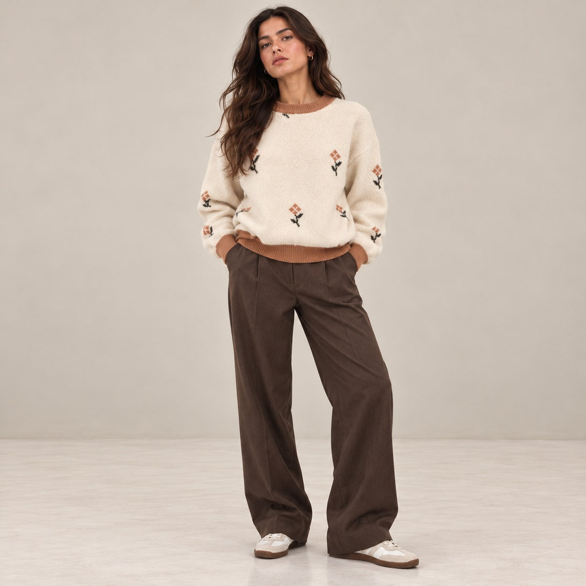 Women's Warm Round Printed Sweater