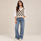 Women's Sleeveless V-Neck Printed Sweater