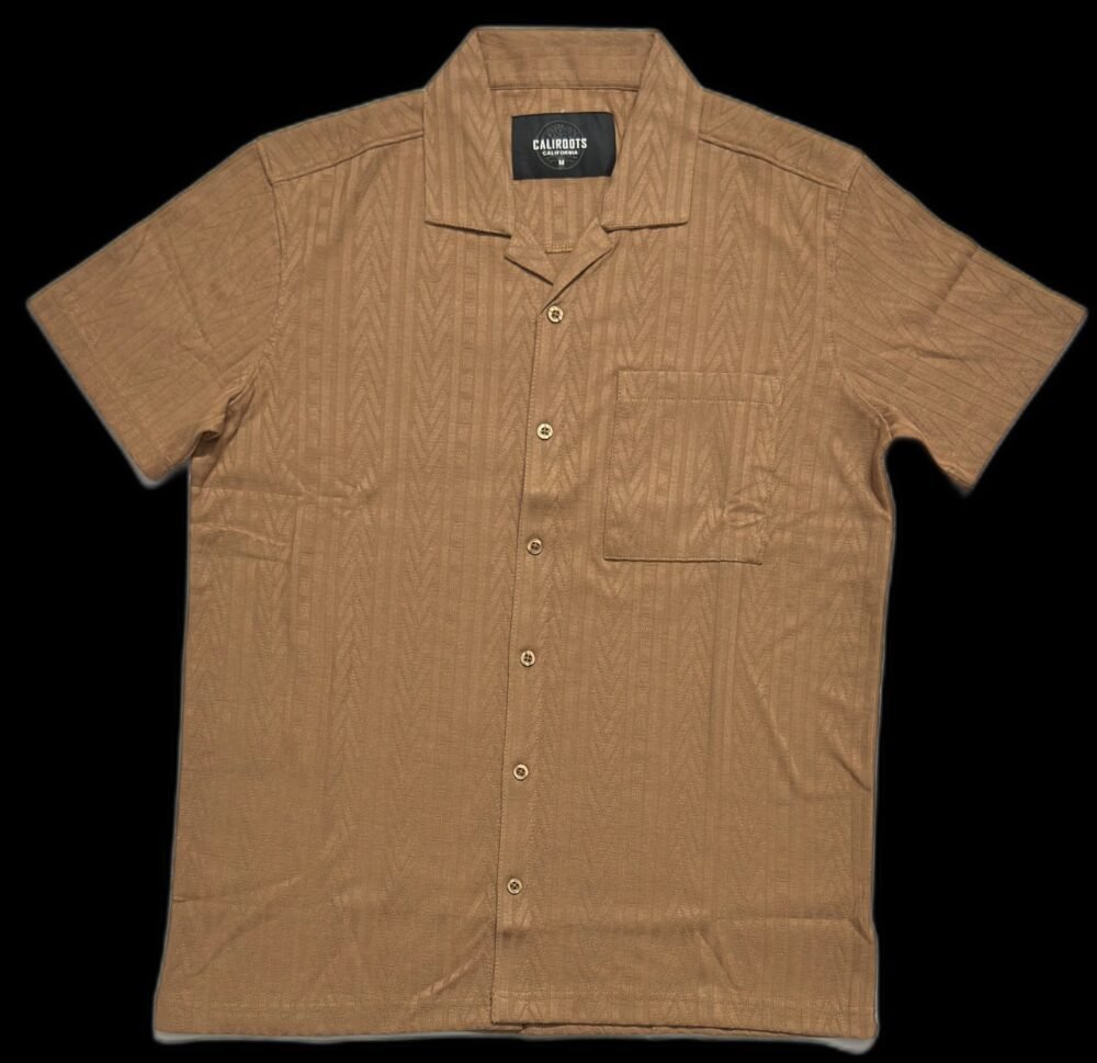 BROWN FLAIR RNIT PLAIN SS CUBAN COLLAR TS- 2723