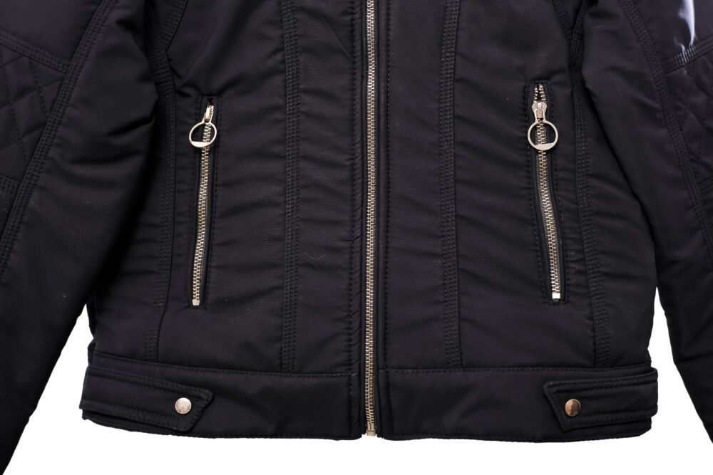 WOMEN'S SHORT JACKET BLACK PUFFER HOOD WJ-2411 - Image 3