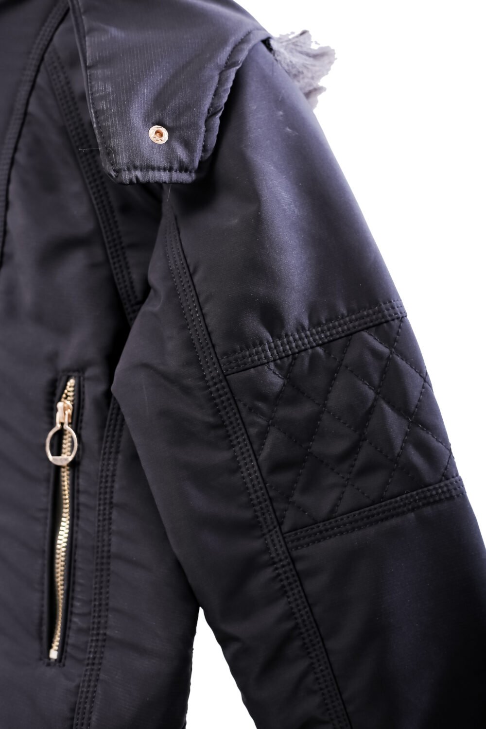 WOMEN'S SHORT JACKET BLACK PUFFER HOOD WJ-2411 - Image 4