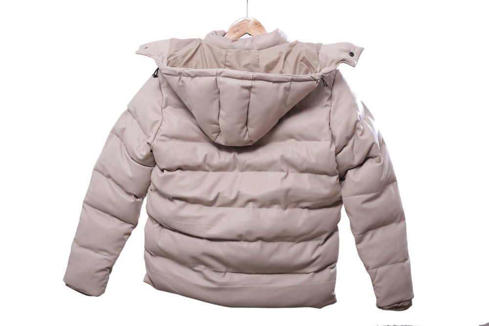 MEN'S LEATHER JACKET PUFFER HOOD CREAM MJ-2501 - Image 2